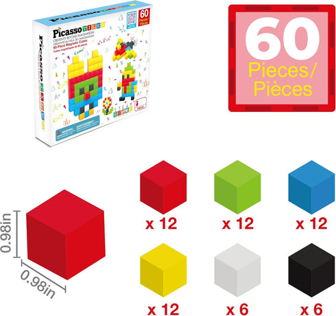 60pc Set 1 Inch 3D 3+ PMC60 PicassoTiles Magnetic Puzzle Cube Building Blocks STEM Construction Toy for Toddlers Kids