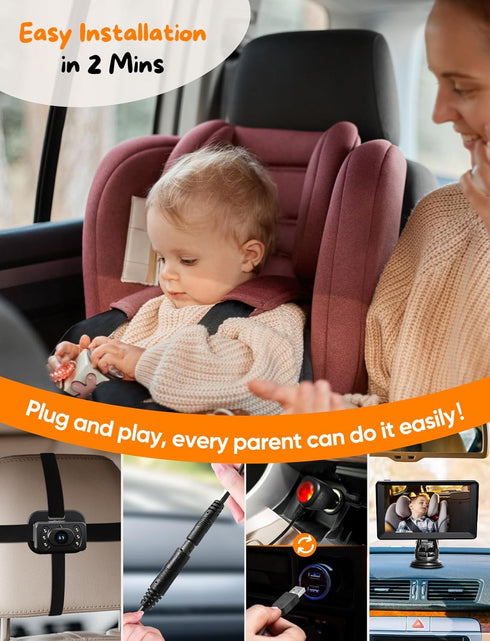 Kidsneed 7-Inch Setup 360 1080P Baby Car Camera Baby Monitor for Car with USB Plug and Play Easy Degree Rotating