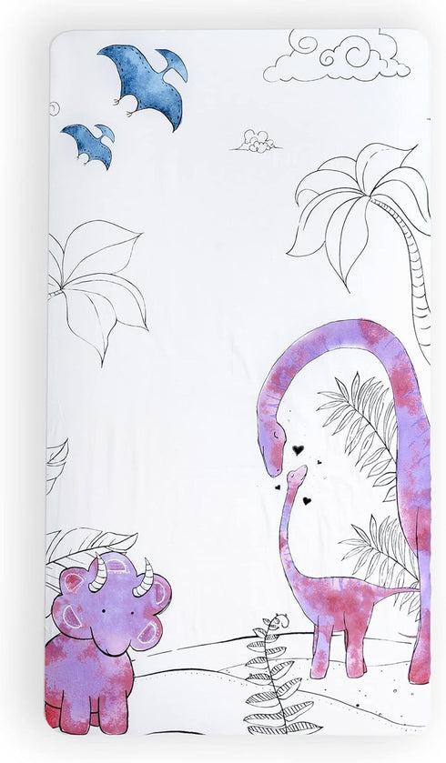 JumpOff Jo Fitted Crib Sheet, Super Soft 100% Cotton Baby Crib Sheet for Standard Mattresses, Pink Dinosaur