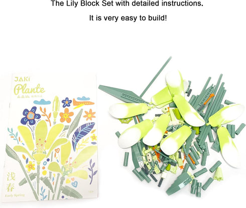 Lily Flower Building Kit - White Flower Bouquet Building Block Set, Mini Bricks for Gifts/Home Decor, Botanical