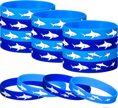 meekoo 24 Pcs Shark Party Favors Rubber Wristbands, Jaws Party Decorations Under the Sea Supplies