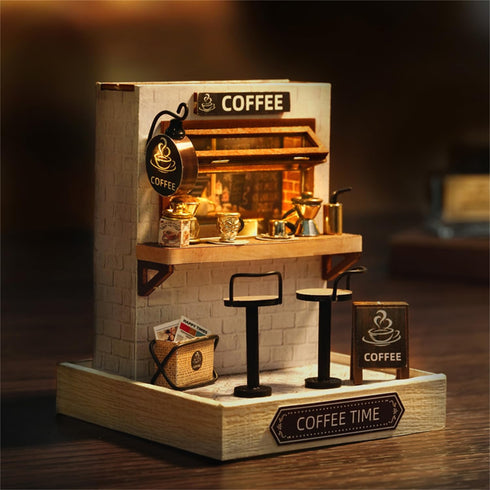 Flever Dollhouse Miniature DIY House Kit, Creative Room with Furniture for Romantic Valentine's Gift (Coffee Time)