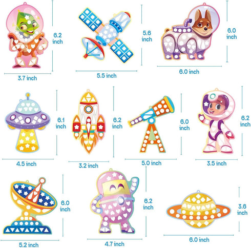 10 Sets 720+ 3-8 iGetooy DIY Mosaic Stickers for Kids, Space Art Craft Kit with Stickers, Travel Toys for Kids