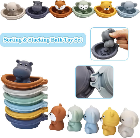 AFUDO 12Pcs 1-3 6-12-18 2-4, Bath Toys Floating Boats, Bath Toys for Kids Ages or Babies Months, Mold Free Bath Pool