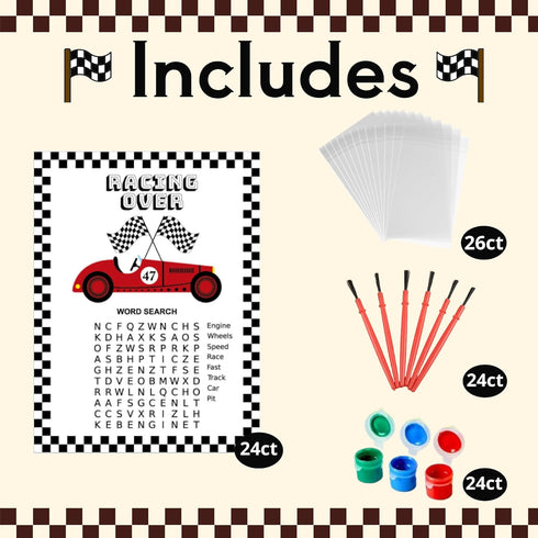 GEECOZYLIFE 24 Set Thank You for Coming Gifts - PCS Race Car DIY Crafts Kit - Unfinished Wooden Car Painting - Race Car