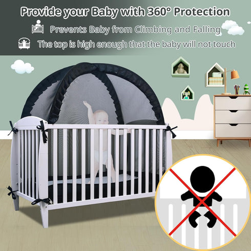 Crib Tent, Pop Up Safet Crib Net to Keep Baby from Climbing Out, Breathable & Skin-Friendly Mesh Crib Cover, Strong