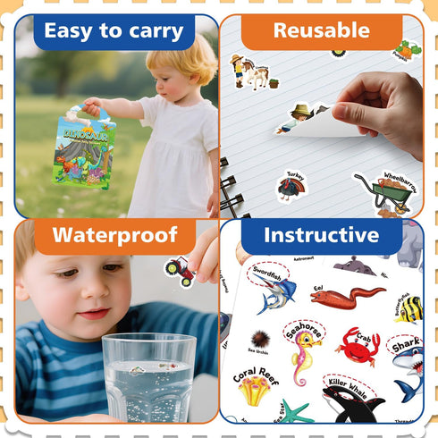 3-6, Reusable Sticker Book for Toddlers Jelly Stickers for Kids, Sticker Activity Book Travel Toys for Car & Airplane