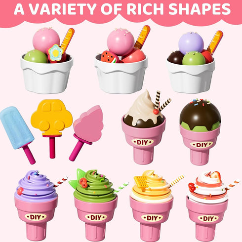 Beby Buty 80 Set 3 4 5 6 3-5 4-8 Ice Cream Toys Air Dry Clay Kit for Kids, PCS Ice Cream Shop Food Toys for Girls Years