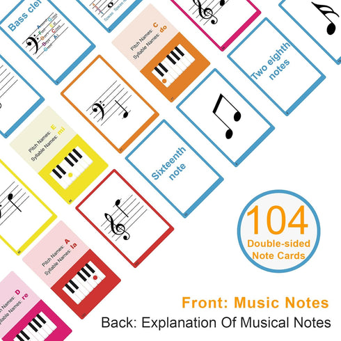 HETOETF 104 Piano Music Flash Cards - Basic Music Symbols,Staff Notation, Pitch/Syllable Names, Keyboard Position