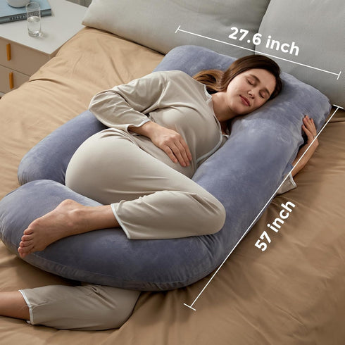 Generic 57-inch U-Shaped Pregnancy Pillow Full Body Maternity Pillow for Sleeping, Back, Hip & Belly Support Grey