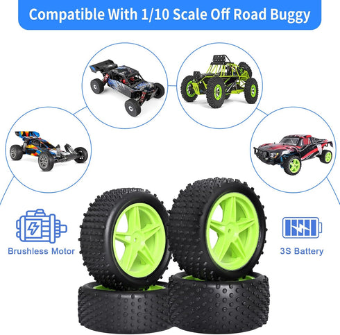 1/10 PreGlued 12mm Hex 2.2'' RC Buggy Wheels and Tires for Traxxas Redcat Shockwave WLtoys 144001 Off-Road Cars