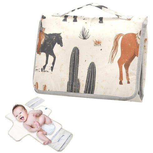 WELLDAY Western Cowboy Geometric Baby Changing Pad - Waterproof Diaper Changing Pad with Built-in Pillow - Portable