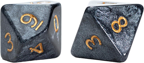 Gate Keeper Games and Dice: Mercurial Dice - 7pc RPG Set, Deep Shimmering Black Resin & Gold Numerals