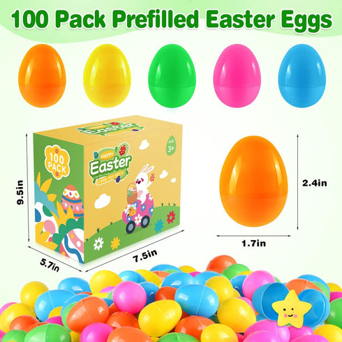 100 Pack Jyusmile Prefilled Easter Eggs with Toy, Filled Plastic Easter Eggs, Surprise Eggs with Assorted Toys, Easter