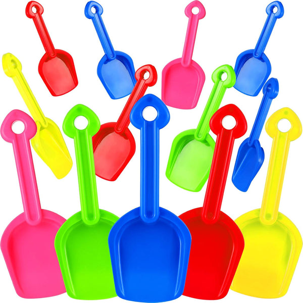 Gejoy 12 Pieces Colorful Beach Sand Shovels for Kids, 7.7'' Plastic Summer Scoop