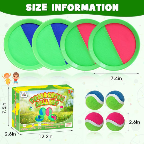 Toss Catch Ball Outdoor Toy, Upgraded Kid Game for Beach & Backyard Fun, Indoor Family Toy for Ages 3-12 with 4 Paddles