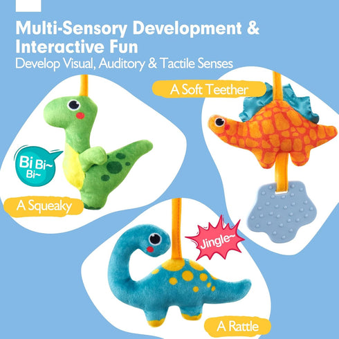 hahaland Car Seat Toys for Babies 0-6 Months - Rattle, Mirror, Crinkle, Squeaky Developmental Travel Toys for Infants