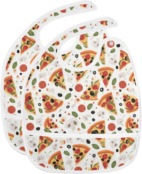 IHCVHQX 1 Pack Baby Feeding Bibs for Boys Girls Pizza Slices Mushrooms Button Newborn Infant Bibs Teething Bib