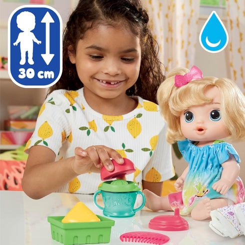 Baby Alive Fruity Sips Doll, 12-inch Apple Baby Doll Set for 3 Year Old Girls, Drinks & Wets