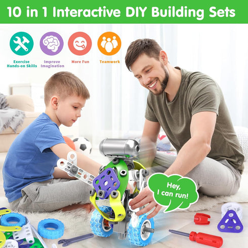 10 in 1 Electric STEM Toys for Boys & Girls Age 4-8, Birthday Gift Erector Sets for Kids 5-9, Educational Building Kits