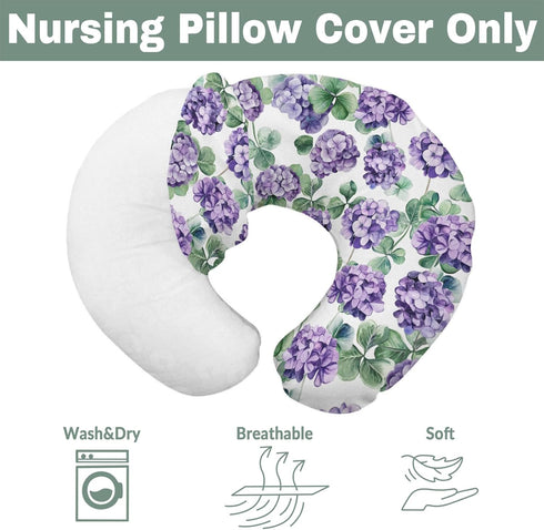 Purple Wildflowers Watercolor Baby Nursing Pillow Covers for Boy Girl Retro Hydrangea Floral Leaves Nursery Slipcovers