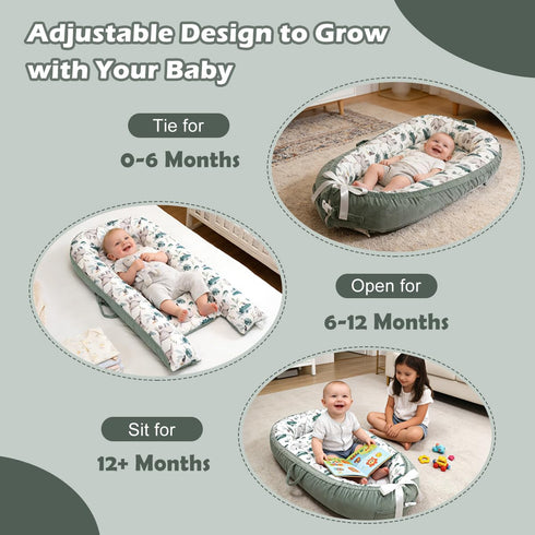 Bubbyhuts 100% Baby Lounger-Breathable and Soft Organic Cotton, Portable Infant Lounger with Removable Lounger Cover