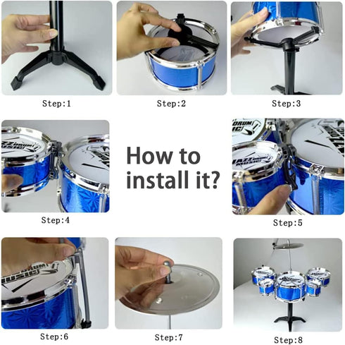 Beenavee Set,Jazz 5 Set,Toddler Set Kids Drum Drum Musical Toys, Drum with Stool Mini Band Rock Educational Percussion