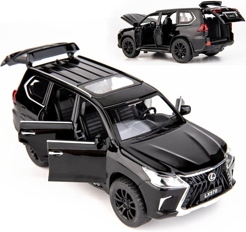 BDTCTK 1/32 Lexus LX570 Off-Road Luxury SUV Model Car, Zinc Alloy Pull Back Toy with Sound and Light (Black)