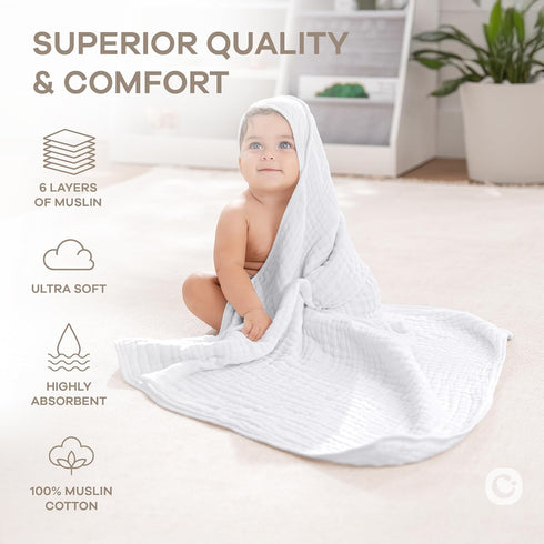 9 32 32, (Pack 1, Comfy Cubs Baby Hooded Layer Muslin Cotton Towel for Kids, Large x Ultra Soft, Warm, and Absorbent.