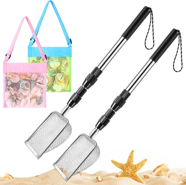 POILKMNI New Upgraded 2 Pcs Shark Tooth Sifter with Seashell Bags, Beach