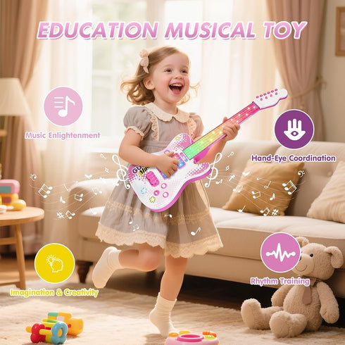 Drmukie 3 2-4 4 3 4 5 Kids Pink Guitar Toy for Year Old Girls Birthday Gift Toddler Toy Ages Electric Guitars