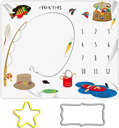 Baby Monthly Milestone Blanket Go Fishing, 48x40in Newborn Memory Blanket BTZDME3