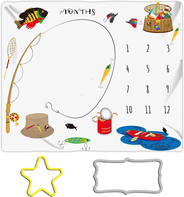 Baby Monthly Milestone Blanket Go Fishing, 48x40in Newborn Memory Blanket BTZDME3