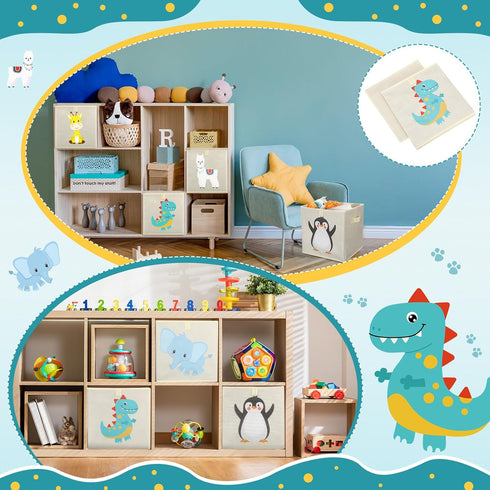 Aliceset 9 Pcs Foldable Animal Cube Storage Bins, 11 x 11 Inches Fabric Toy Box for Home Kids Room Closet