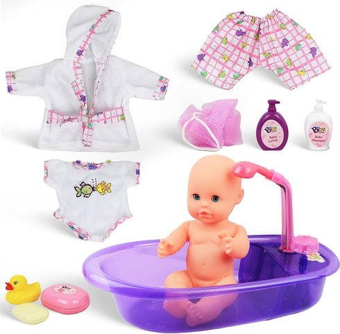 13-Inch Set Liberty Imports Baby Bath Toys Little Newborn Doll Bath - Real Working Bathtub with Detachable Shower Spray