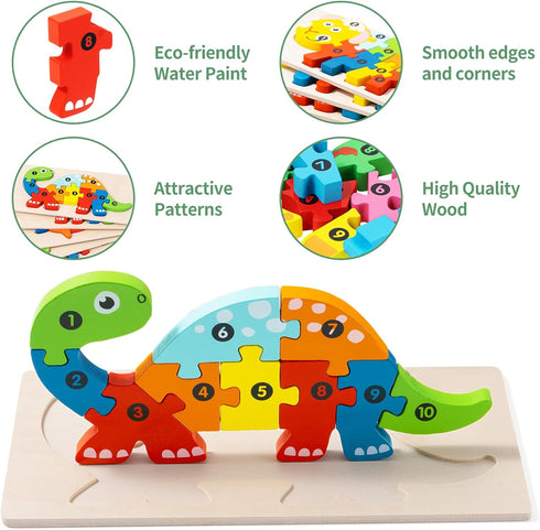 6 Pack Wooden Animal Toddler Puzzles for Kids Ages 3-5, Montessori Learning Jigsaw Toys for 2-6 Years