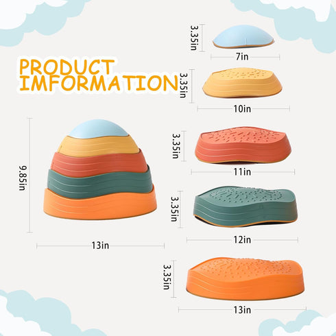 Balance Stepping Stones for Kids - 5pcs Non-Slip River Stones for Indoor & Outdoor Coordination Games, Ages 3-8+