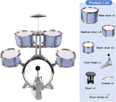 Set 5 M SANMERSEN Kids Jazz Drum - Drums with Stool - Rock Jazz Drum Kit - Musical Enlightenment Educational Toys Gift