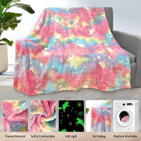 Unicorn Blanket for Girls, Glow in The Dark Blankets for Kids, Personalized Soft Fleece Blanket 40"x 50"