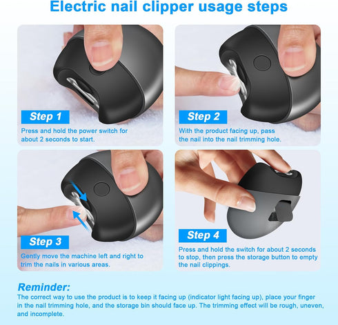 Yoiilifee 2-Speed Trimmer, Electric Automatic Nail Clipper with Light, USB Rechargeable, Nail Scraps Storage & Magnetic