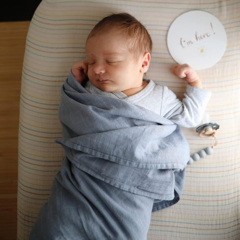 mushie Muslin Baby Swaddle Blanket | 100% Organic Cotton in Tradewinds