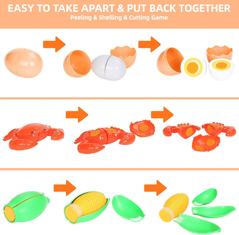 80PCS Sets Set Cutting Play Food for Kids Kitchen, Fake Food Toys with Storage Bag, Toy Food Pretend