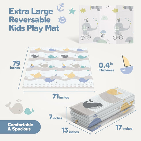 79x71 6-12 Tummy Motherly Haven Foldable Baby Play Mat for Floor, Extra Large Reversible Foam Play Mat for Babies
