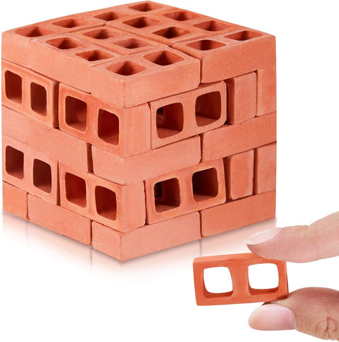 Deekin Mini Cinder Blocks 24 Pcs, 1/12 Scale Concrete Miniature Bricks for Dollhouse Accessories (Red)