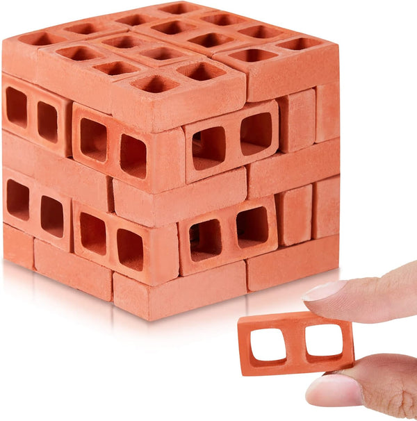 Deekin Mini Cinder Blocks 24 Pcs, 1/12 Scale Concrete Miniature Bricks for Dollhouse Accessories (Red)