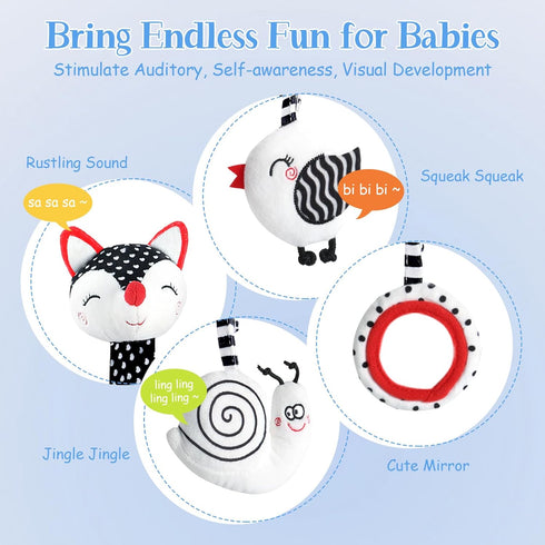 Car Seat Toys for Babies 0-3 Months, Spiral Stroller Toys, High Contrast Black and White Baby Toys