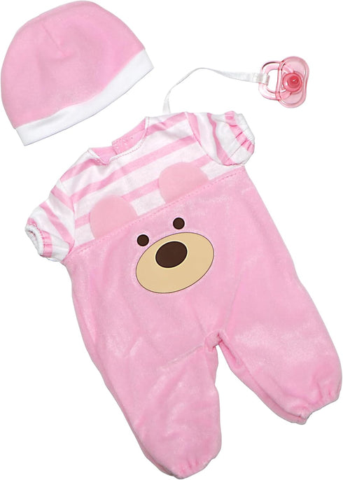JC Toys | Pink Bear Onesie | Baby Doll Outfit + Hat
