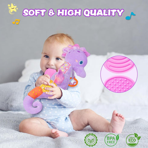 Fuzqq 0-6 0 3 6 9 12 Baby Girl Toys Months,Musical Stuffed Animal Plush Toy with Rattle,Soft Newborn Toy for Months