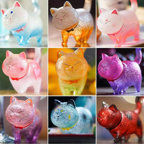9 Pcs Colorful Cute Miniature Cat Figure Toys - Animal Characters Playset, Cake Topper, Plant, Automobile Decoration