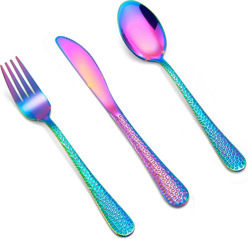 LIANYU 12-Piece Rainbow Kids Silverware Set, Stainless Steel Toddler Utensils, Dishwasher Safe